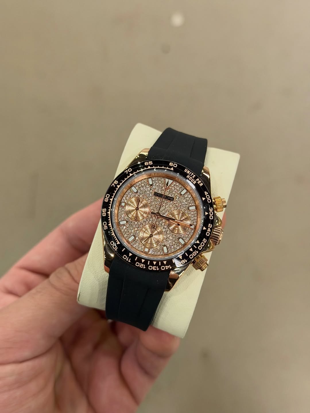 Chronograph Flex Seiko mod watch on wrist with luxury design