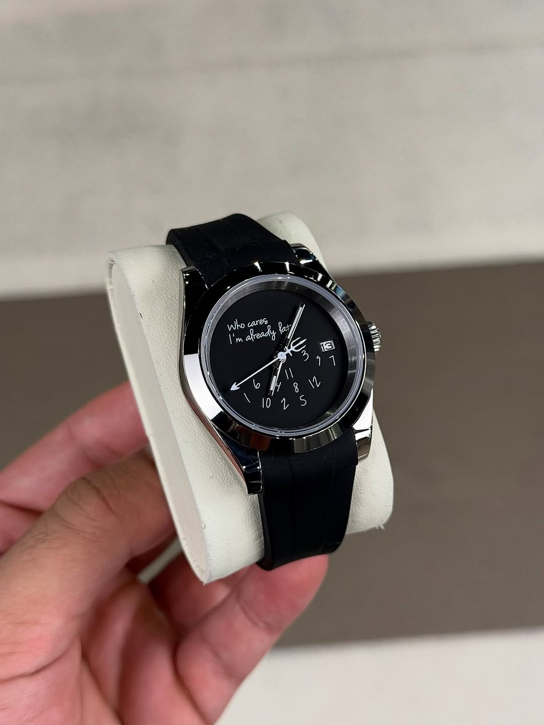 Classic Black Dial Flex Seiko mod watch close-up with case and dial details