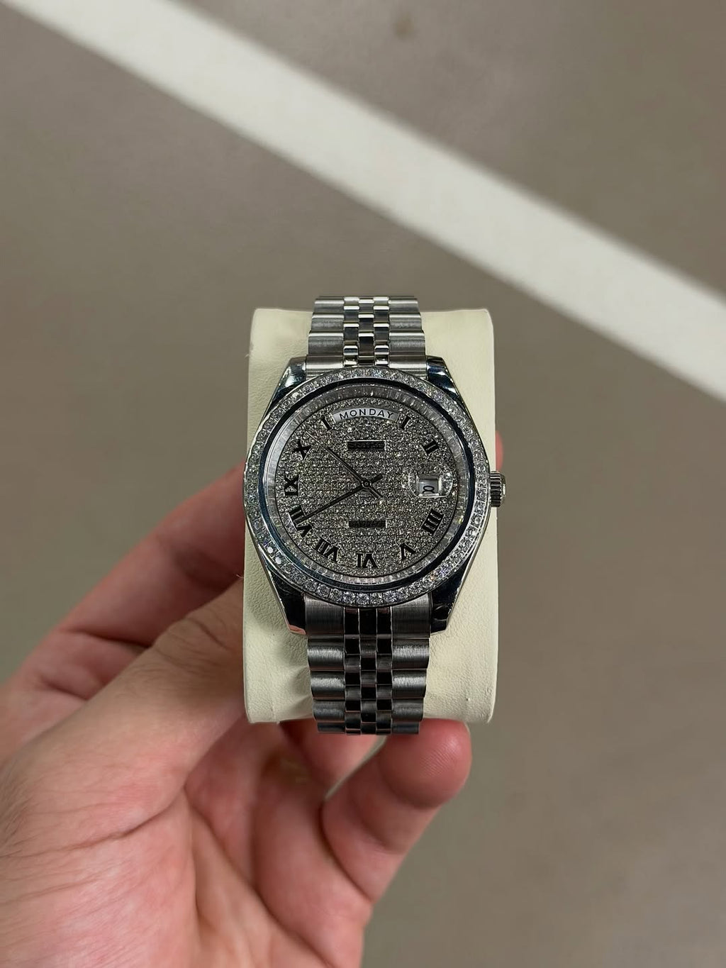 Frosted Seiko mod watch front view with detailed dial