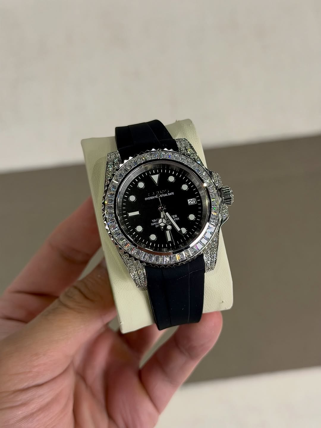 Midnight Storm Gmt Seiko mod watch close-up with case and dial details