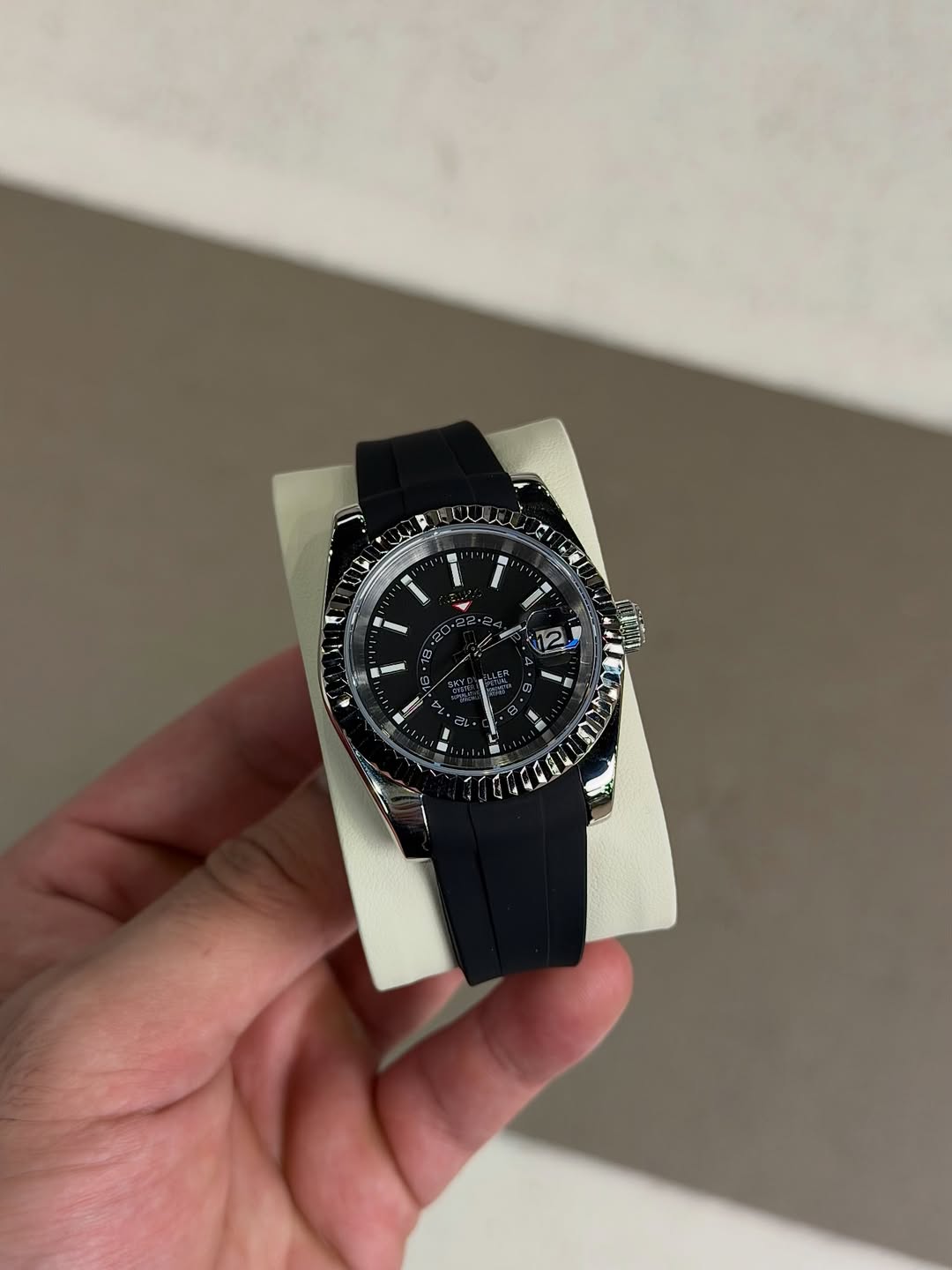 Midnight Shadow Complication Seiko mod watch close-up with case and dial details