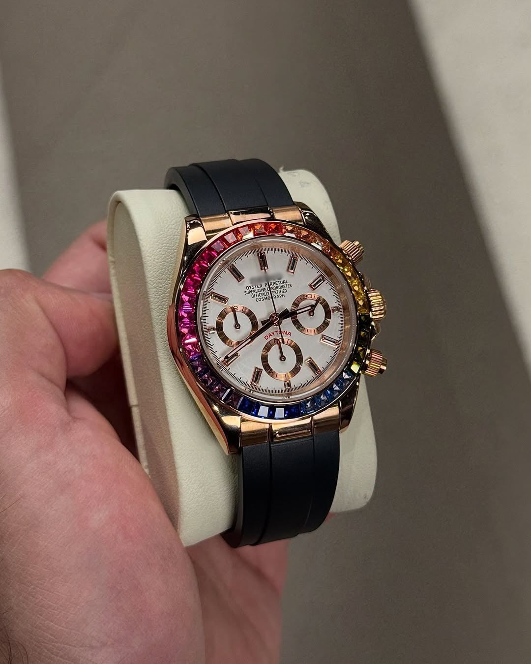 Rose Gold Rainbow White Dial Flex