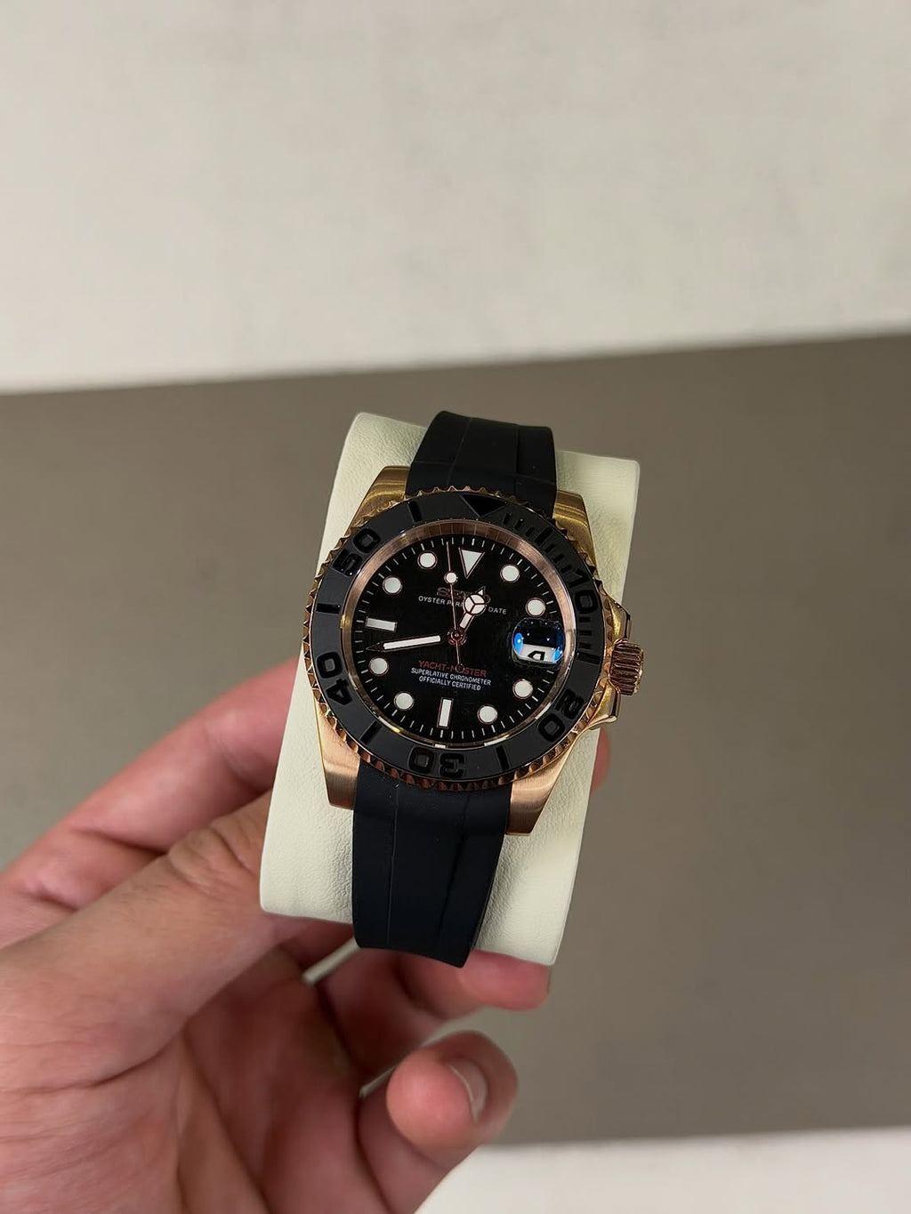 Nightfall Gmt Seiko mod watch close-up with case and dial details