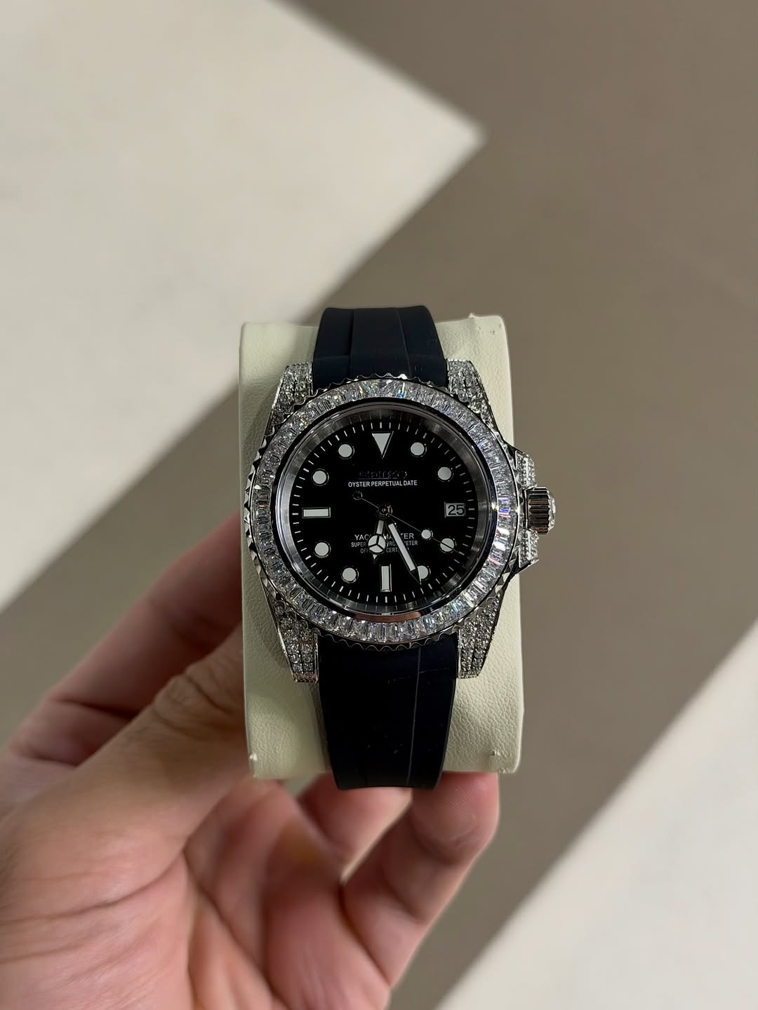 Midnight Storm Gmt Seiko mod watch front view with detailed dial