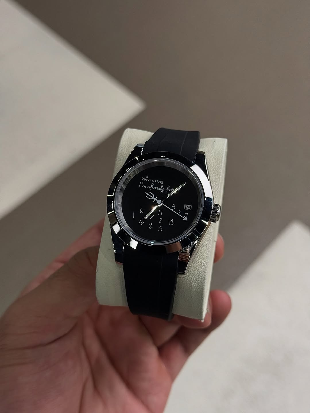 Classic Black Dial Flex Seiko mod watch on wrist with luxury design