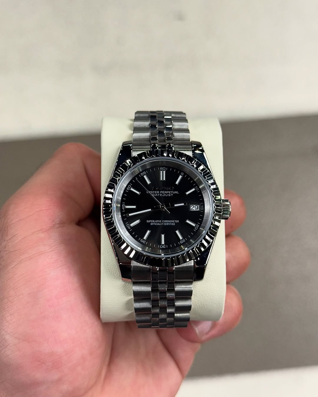 Dark Knight Dial Seiko mod watch front view with detailed dial