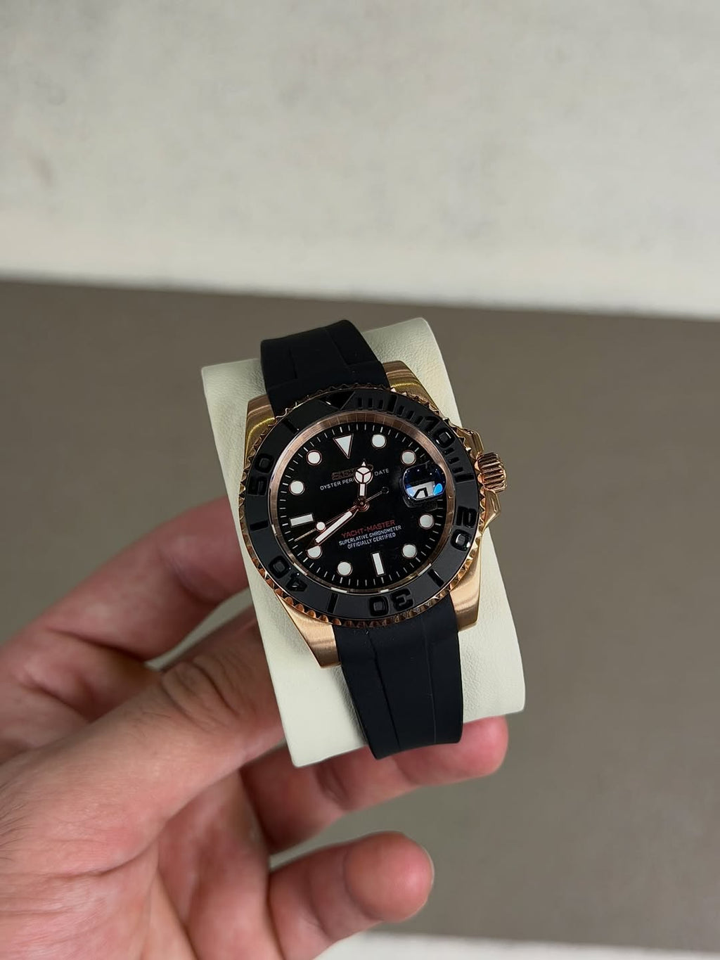 Nightfall Gmt Seiko mod watch on wrist with luxury design