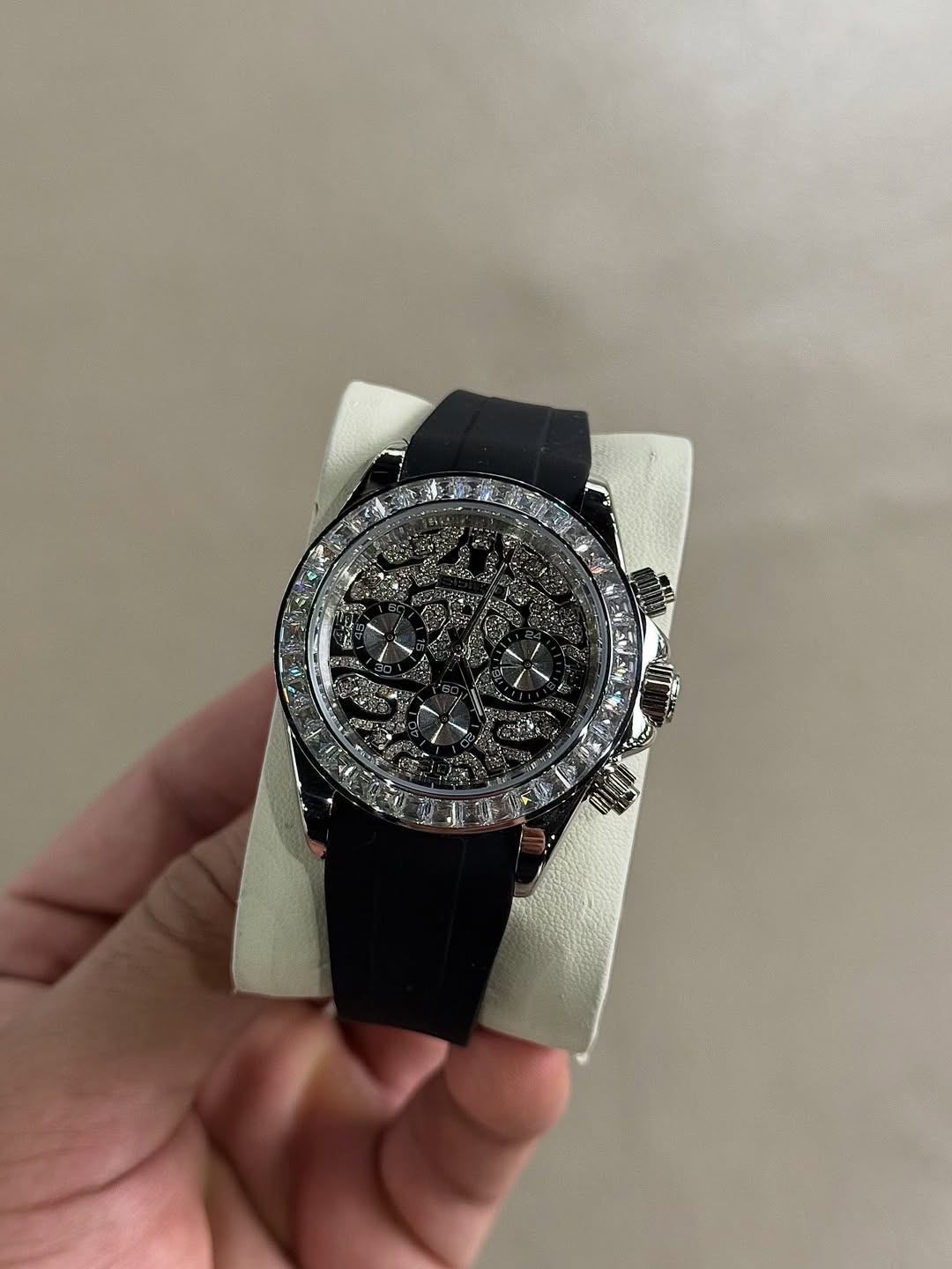 Tiger Silver Diamond Chronograph Seiko mod watch on wrist with luxury design