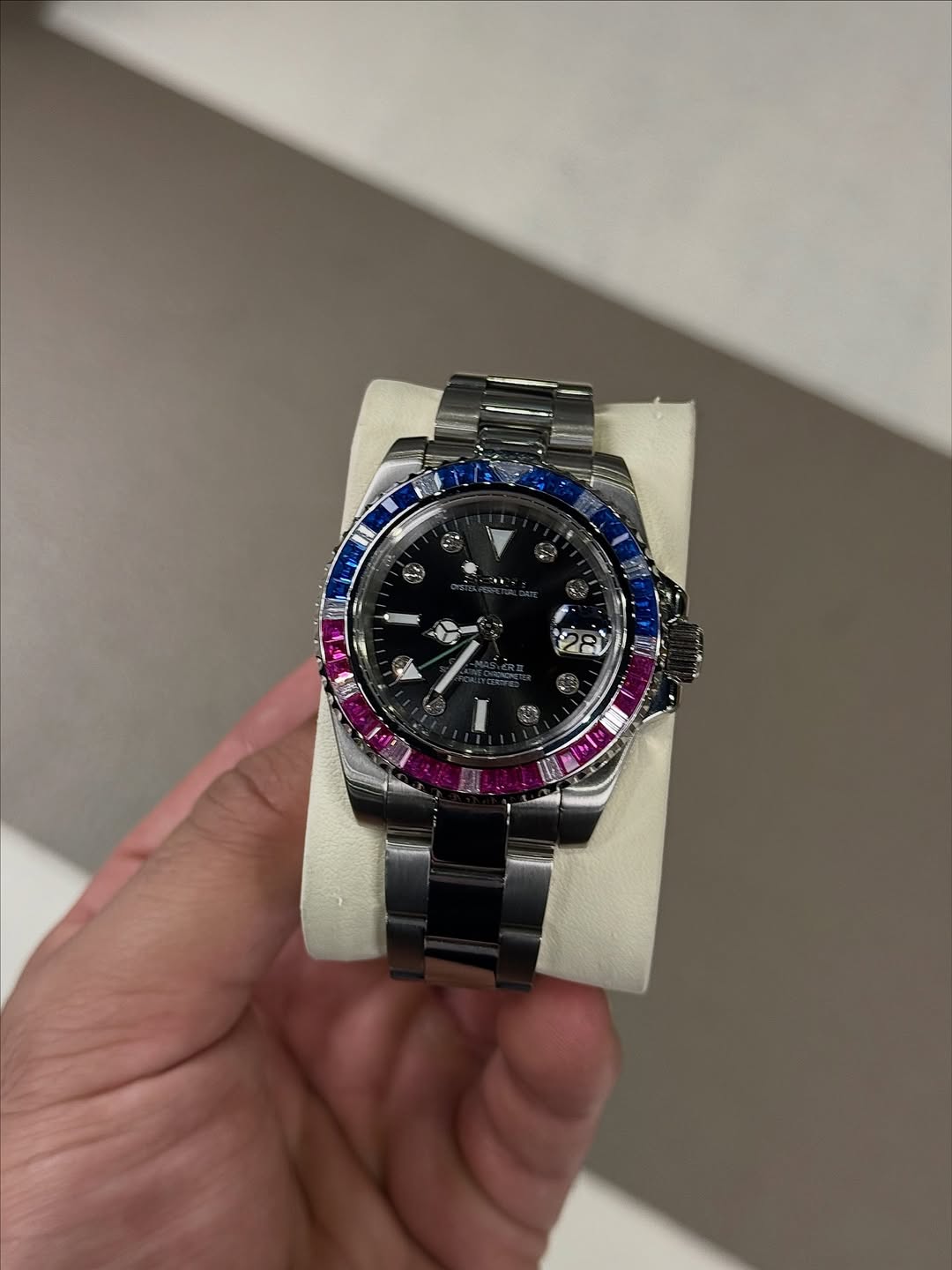 Infinity Majestic Gmt Seiko mod watch on wrist with luxury design