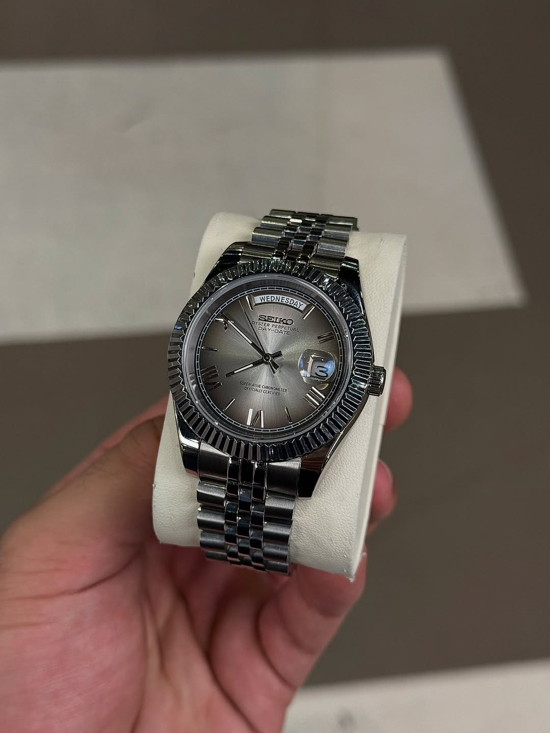 Arctic Roman Seiko mod watch on wrist with luxury design