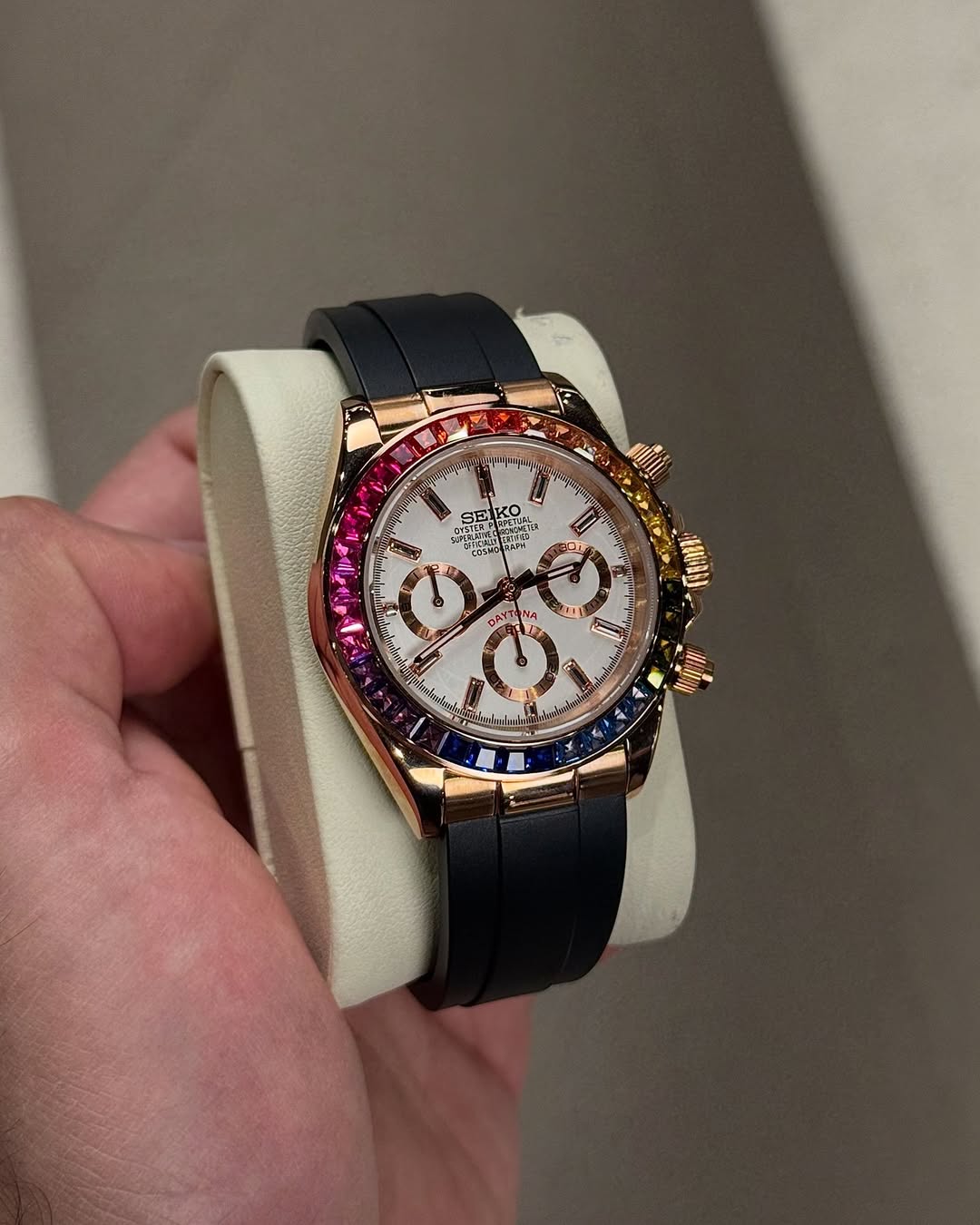 Chronograph Rose Gold Rainbow White Dial Flex