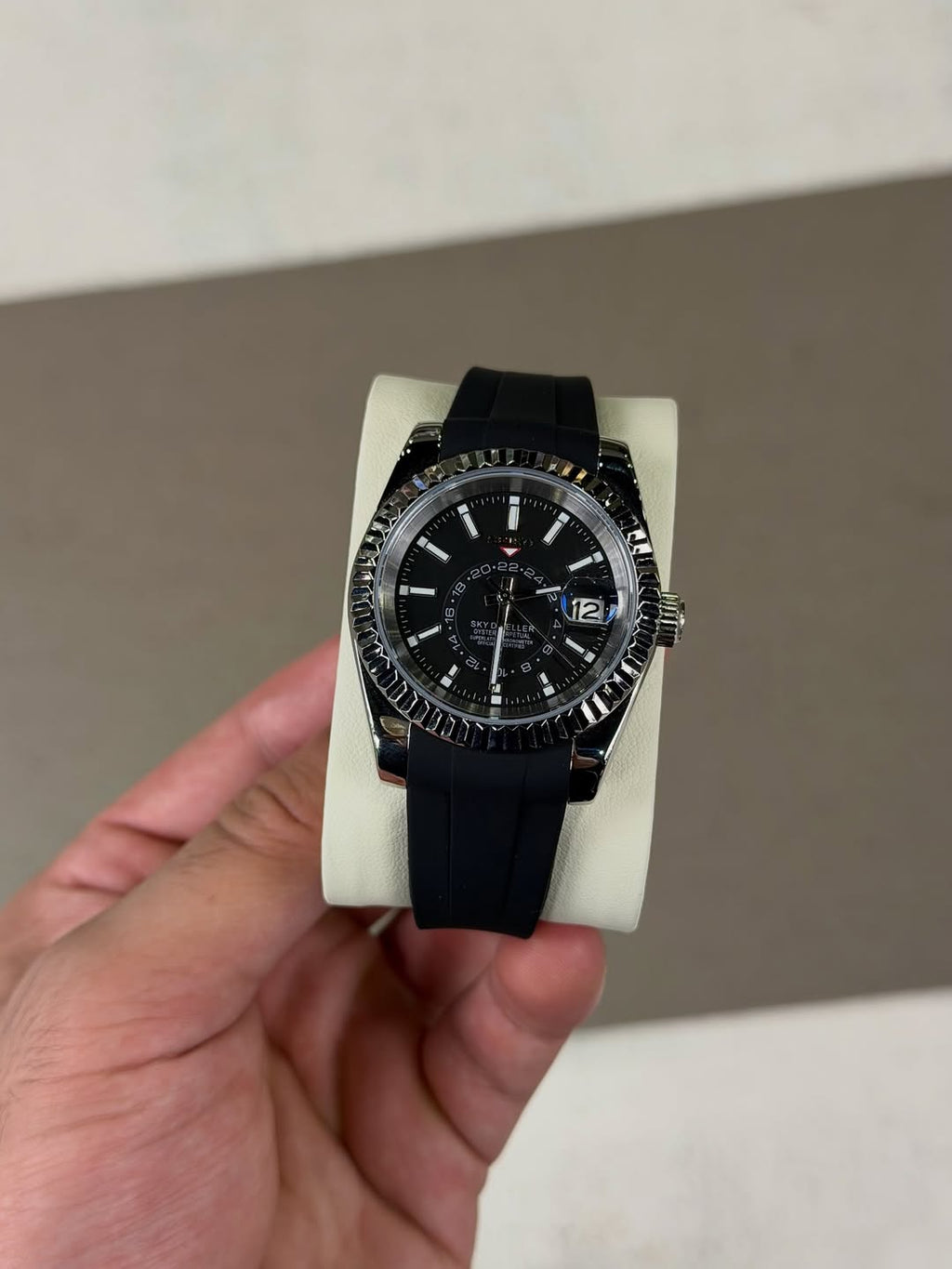 Midnight Shadow Complication Seiko mod watch on wrist with luxury design