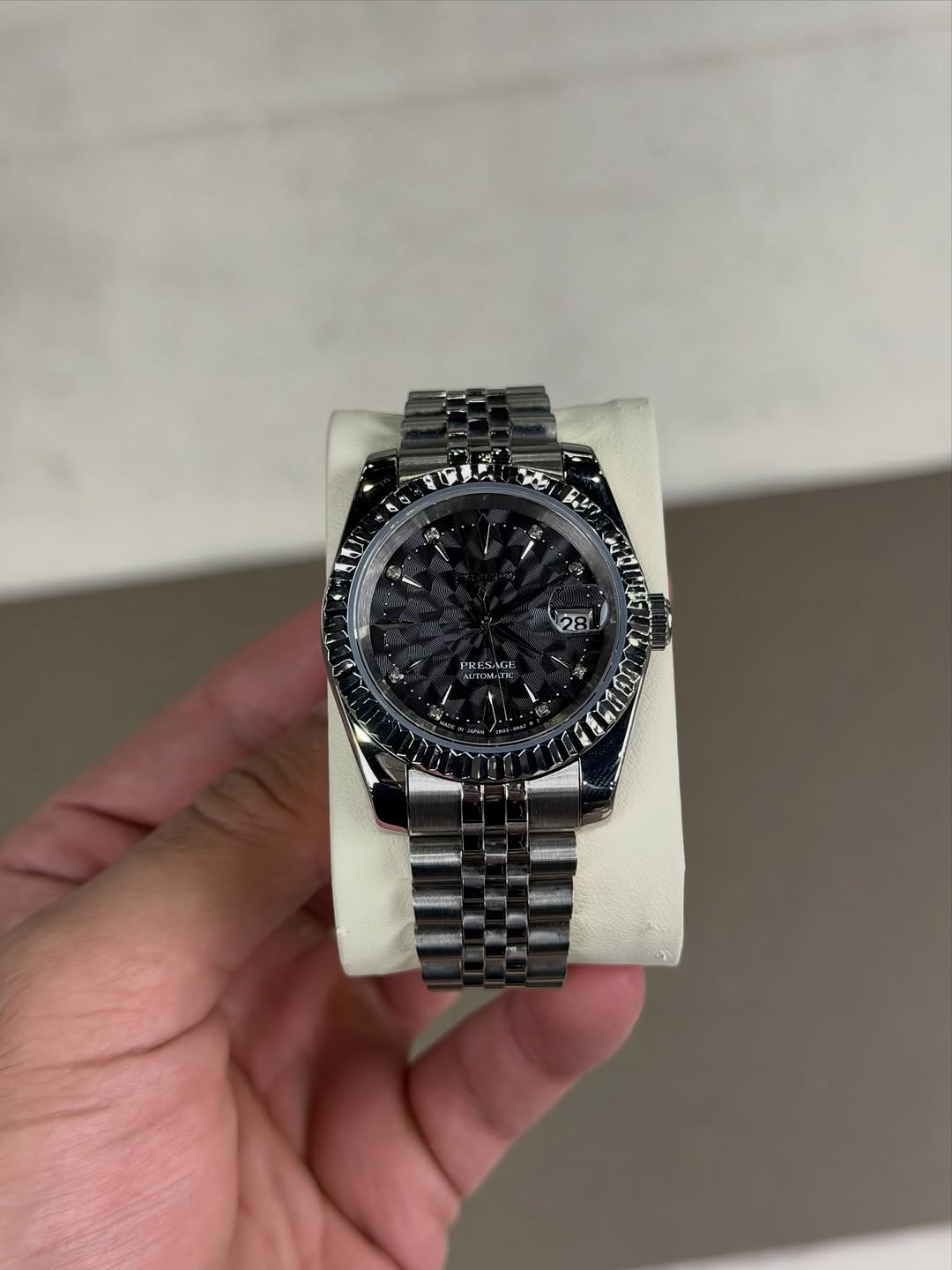 Geometric Majesty Dial Seiko mod watch front view with detailed dial