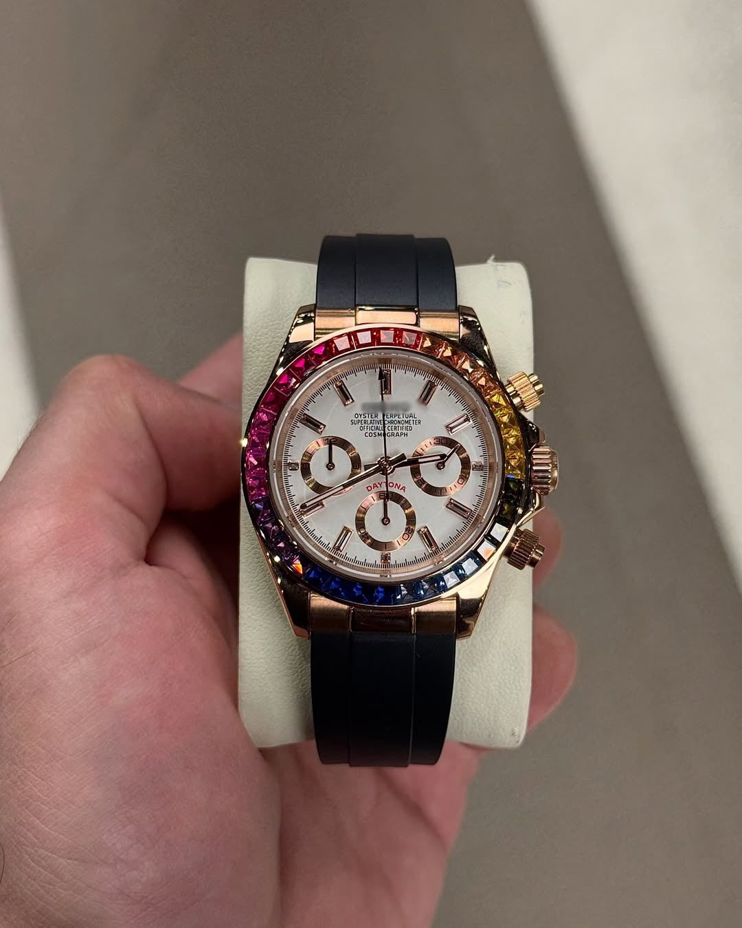 Rose Gold Rainbow White Dial Flex