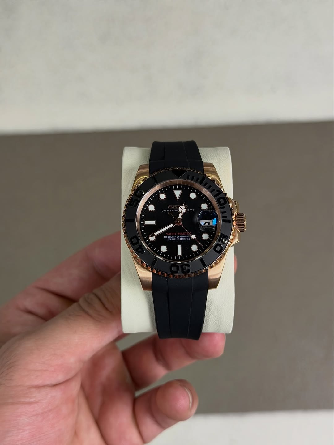 Nightfall Gmt Seiko mod watch front view with detailed dial