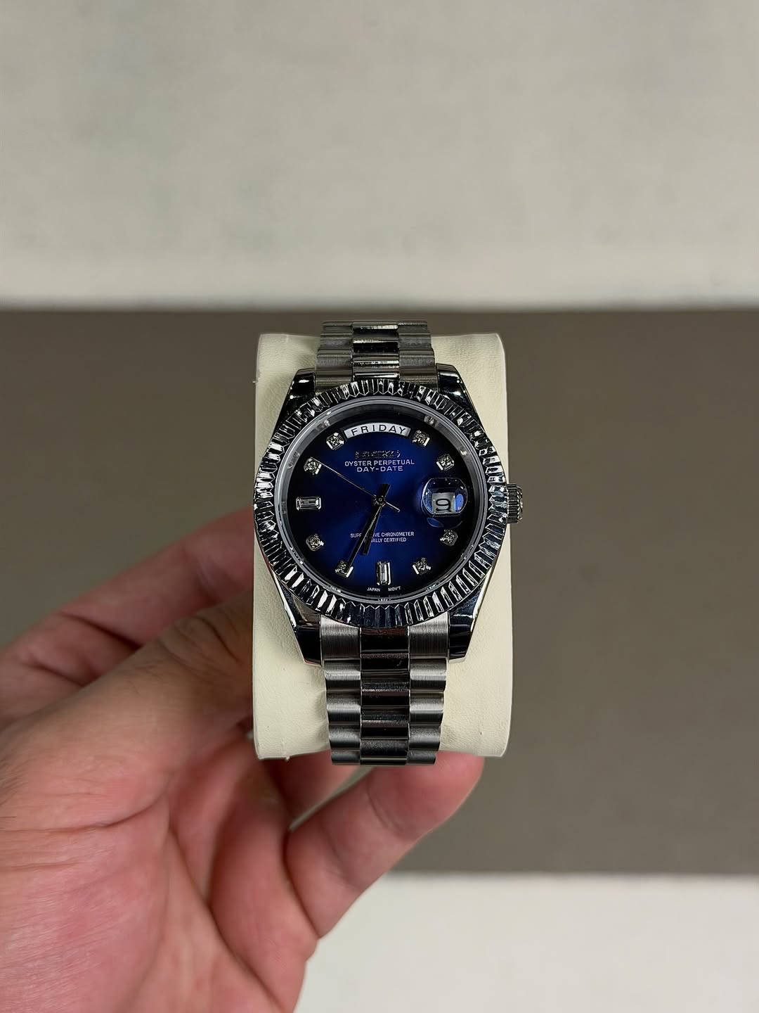 Royal Blue Luxury Seiko mod watch front view with detailed dial